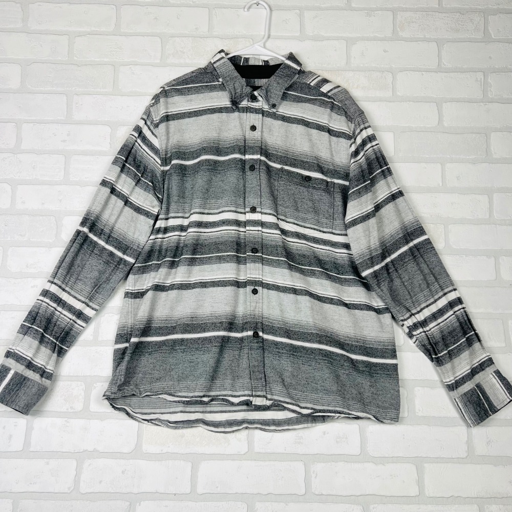 North River Mens Grey Striped Long Sleeve Flannel Button Down Shirt Size Large